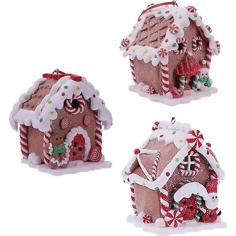 3 pièces décoration de maison en pain d'épice éclairée de noël maisons de village de noël miniatures illuminent la maison de (1/4)
