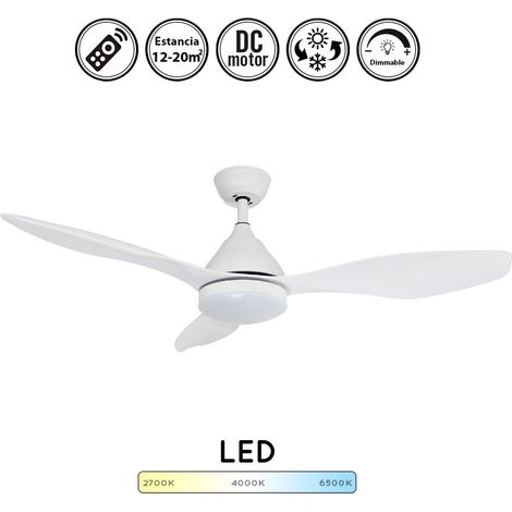 Ventilador de techo blanco stel slim con luz regulable 20W 1900Lm  Ventilador de techo motor DC 2 tamaños grande y pequeño  Grande diámetro: 120 cm  Grande diámetro: 120 cm (1/3)