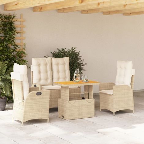 Ensemble à manger de jardin coussins 4 pcs-Salon de jardin beige résine tressée 506290 (1/5)
