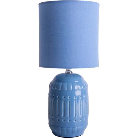 Tischlampe Tischleuchte Leselampe Keramik Nachttischlampe Textil hellblau H 30cm