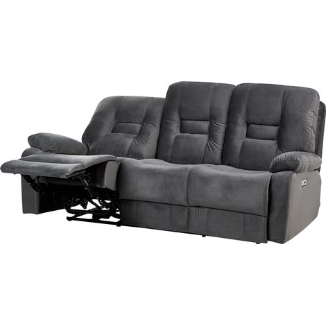 Sofá reclinable moderno de terciopelo eléctrico acolchado 3 plazas gris oscuro Bergen