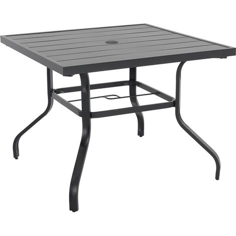 Garten-Esstisch Avestar 94x94x73 cm Schwarz, Eisentisch mit Schirmloch, Lamellentischplatte für Terrasse Balkon (1/5)