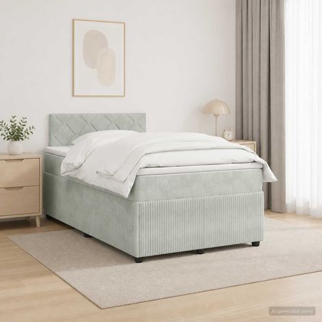 vidaXL Lit boxspring avec matelas Gris clair 120 x 200 cm Velours (1/5)