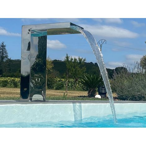 Cascade inox 316 pour piscine – Fontaine bassin demi cube 70 cm – Résistante aux piscines au sel et chlore – Finition poli miroir