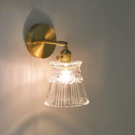 Applique Murale Rétro Industrielle – Laiton Antique, Abat-Jour en Verre Pétale, Interrupteur, Orientable – E27, Ampoule LED 4W Incluse – Pour Salon, Chambre, Cuisine (1/4)