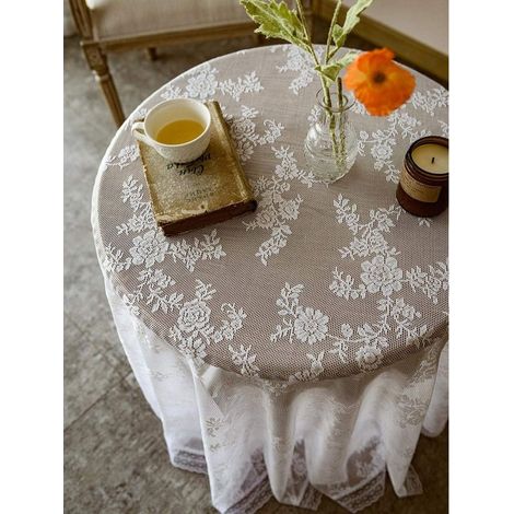 Nappe Rectangulaire Nappe en Dentelle Ronde Petite Table Ronde Nappe Nordique Rétro Blanc Nappe Dessert Table Couverture-Dentelle Rétro BlancNappe Ronde 140cm (1/4)