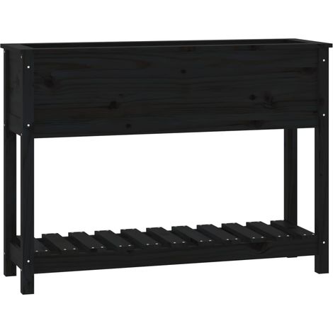 Macetero arriate elevado plantas flores terraza jardín con estante 111,5 x 34,5 x 81 cm madera maciza de pino negro 020038383