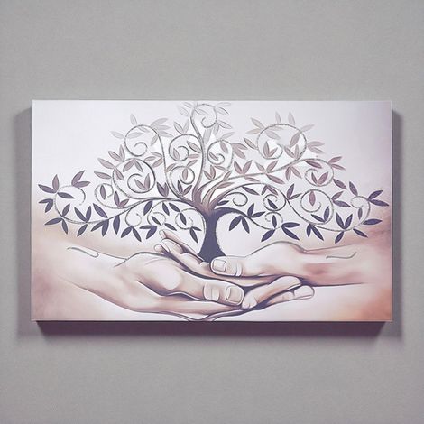 Quadro moderno in tela 65x125 cm tema Albero Della Vita con dettagli in argento (1/5)