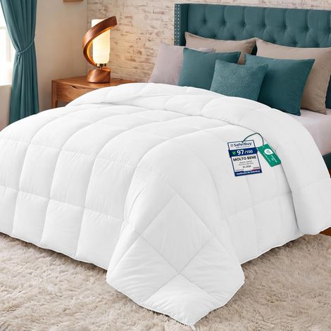 Couette 220x240 cm, Couette Chaud 370 GSM, pour lit 2 Personne, Couverture Blanc avec Onglets d'angle (Blanc) (1/5)