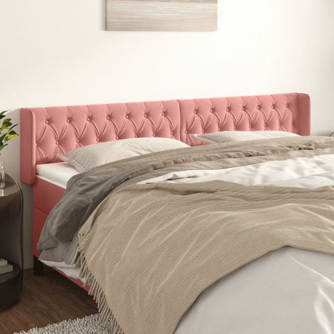 Tête de lit avec oreilles Style Classique Armoire de lit - Rose 203x16x78/88 cm Velours BV102450 - BonneVie (1/5)