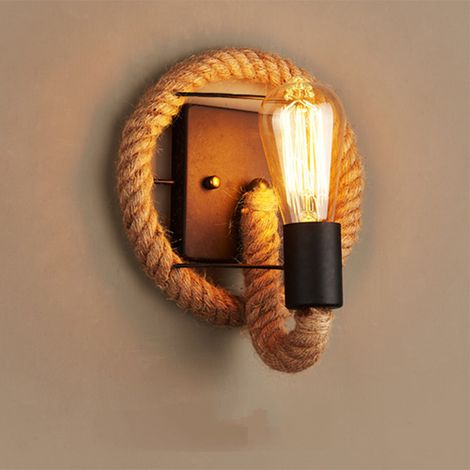 Rope wall lamp, retro industrial style wall lamp, retro hemp rope indoor wall lamp (light bulb not included) (1/4)
