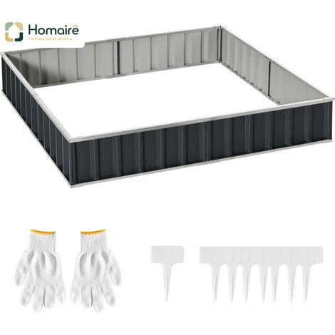 HOMAIRE DIY Stahl Hochbeet T-Form Dunkelgrau mit Pflanzenschildern & Handschuhen für einfaches Gärtnern