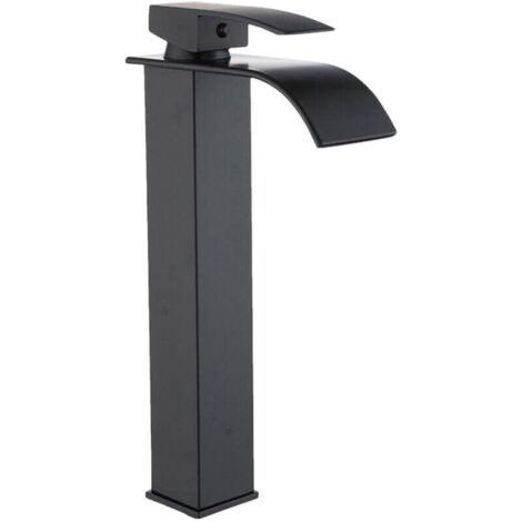 QORVA-Robinet cascade Robinet d'évier de salle de bains Robinet d'eau de lavabo en laiton Robinet mitigeur à levier unique haut Robinet de lavabo à mélange chaud et froid avec 2 tuyaux,de (1/4)