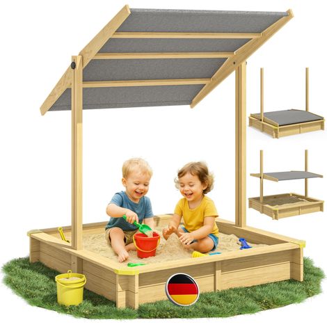 Spielwerk® Arenero de varios tamaños Techo corredizo Protección UV 50+ Lona para arenero Niños Arenero Exterior Madera Impregnada Jardín Suelo de madera Samu (de)