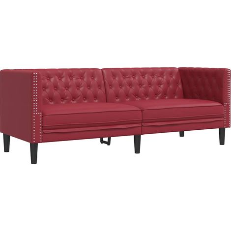 Poltrona Chesterfield a 3 Posti Rosso Vino in Similpelle vidaXL (1/5)
