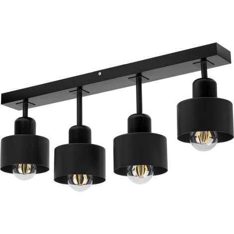 Lámpara de techo negra de madera y metal de estilo escandinavo, 4xE27, iluminación LED moderna para salón, cocina, dormitorio, habitación infantil, loft. (1/5)