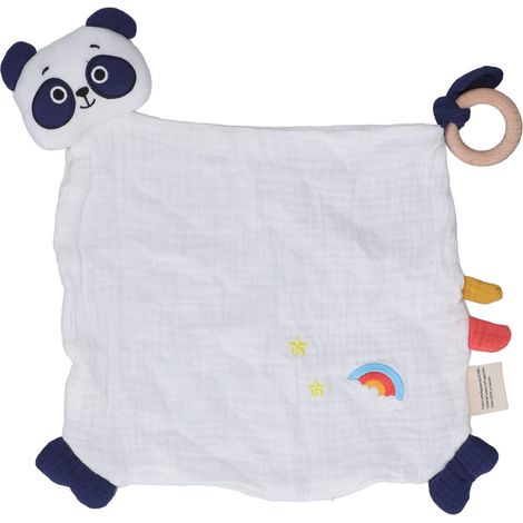 Doudou bébé panda doux avec anneau de dentition, couverture réconfortante en peluche mignonne et sécurisante. (1/5)
