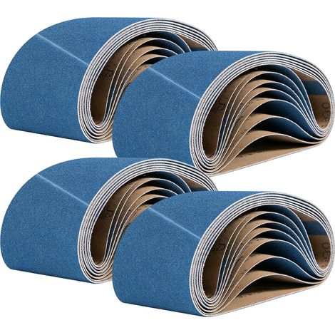 Lot de 12 bandes abrasives en corindon de zircon - 75 x 533 mm - Grain 40/60/80/120 - Pour ponceuse à bande, métal, bois, ébavurage, polissage, soudure, oxyde de zirconium (1/5)