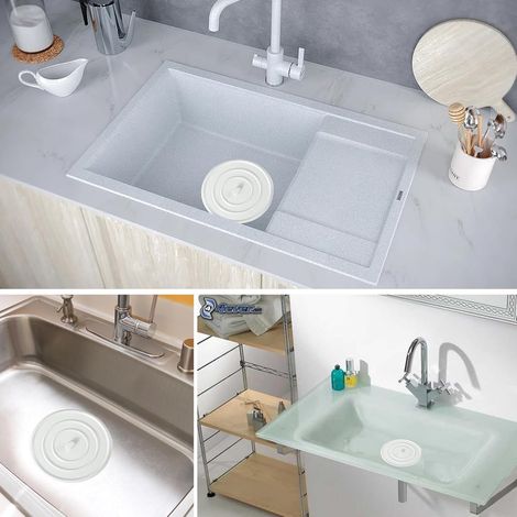 Bouchon de vidange - Lot de 4 - Bouchon universel - Silicone - Anti-obstruction - Pour lavabo, baignoire, receveur de douche, évier de cuisine, plan de travail - Diamètre : 11 cm - Blanc (1/5)