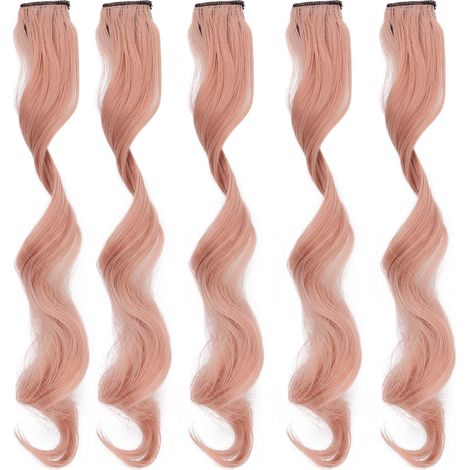 5 mèches de cheveux bouclés longs clip-in rose pamplemousse, postiche coloré pour femmes et filles, extension capillaire élégante (1/5)
