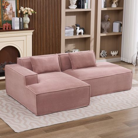 Canapé 235x129x70 cm rose bébé en polyester rembourré avec 2 coussins et assise à ressorts ensachés (1/5)