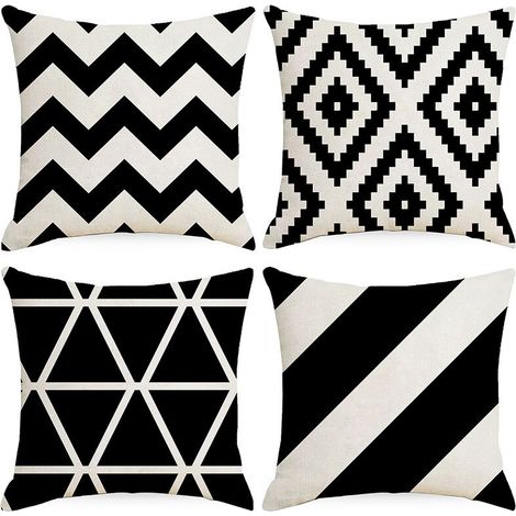 Housse de Coussin Géométrique Motif Taie d'oreiller pour Canapé Maison Salon Chambre Décoration D'intérieur,45x45cm Noir