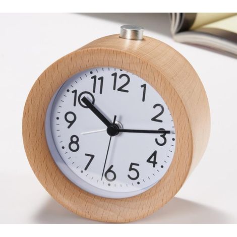 Réveil du matin à piles, réveil en bois pour horloge, pas de tic-tac, alarme sonore pour les aiguilles de l'horloge qui se lèvent (1/5)