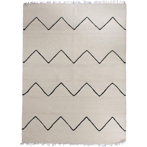 Tapis salon et chambre en laine 300x400 beige et noir rectangle fait main
