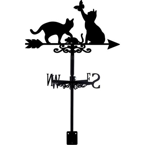 Veletas para jardín de exterior con diseño de gato, gatos con mariposas, techo de metal, señal de dirección para jardín, veleta, decoración rústica para exteriores, herramienta para medir el viento en