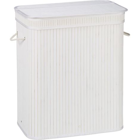 Pratico cesto per biancheria con coperchio 63 x 55 x 35 cm 2 scomparti aerati in bambù naturale 130006480