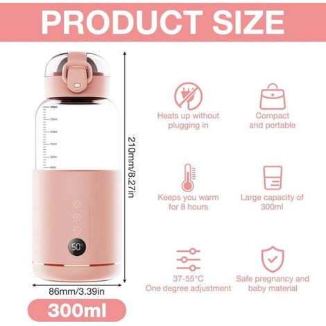 Calentador biberones portátil, biberones 300 ml ajustable 37 55 calentamiento rápido recargable rápidamente, rosa (1/2)