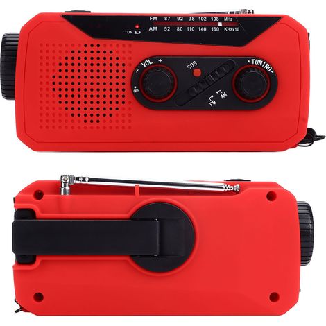 Radio portable solaire d'urgence avec lampe torche LED, batterie 2000 mAh, idéale pour le camping et la randonnée (rouge, type UE). (1/5)