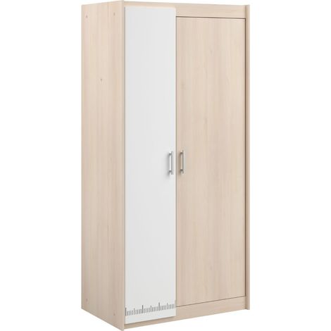 Armoire 2 portes aspect bois avec 1 porte blanche sérigraphiée - CHARLINE (1/5)