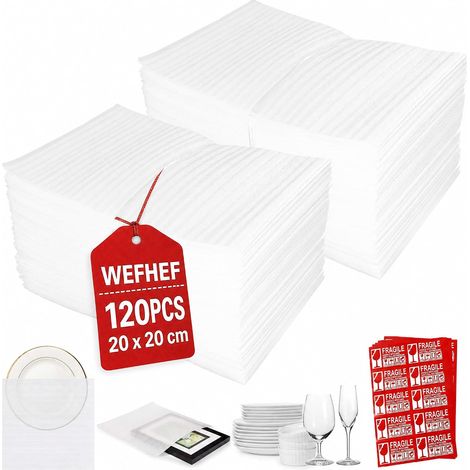 Pack of 120 x Bubble Moving Paper with Label, Tableware and Moving Packaging 20 x 20 cm, Bubble Foam, Foam Packing for Dishes in Glass/Porcelain (1/5)