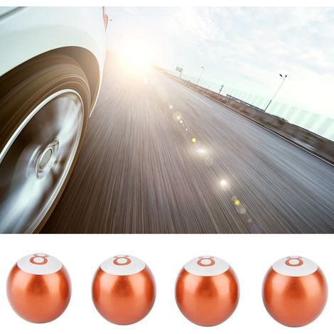 Lot de 4 bouchons de valve en aluminium style 8-ball pour moto automobile camion, couvre-poussière roue orange (1/5)