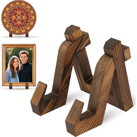 Support Assiette Decorative en Bois, 4 Pouces Porte Assiette, Presentoir Cadre Photo Livre de Table, Chevalet Support Presentoir, pour Plaque Livre Carte Postale Art Peintures Décoratives Cadre (1/5)