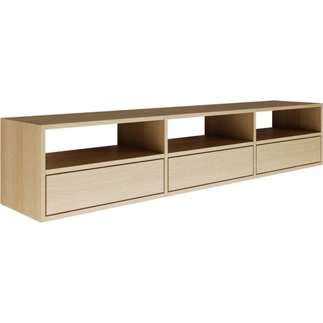 Selsey FRAMME – mobile TV sospeso con tre anta e ripiani aperti – effetto quercia – 150 cm