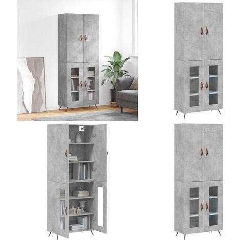 Buffet haut Gris béton 69,5x34x180 cm Bois d'ingénierie - Buffet Design Moderne - Meuble Rangement Gris - Armoire Cuisine - Buffet Haute Capacité - Mobilier Salon - Home & Living (1/5)