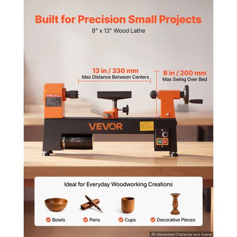 Tour à Bois 250 W 200x330 mm Tour d'Établi avec Vitesses Variables pour Débutants, Amateurs de Bricolage, Travail et Tournage du Bo… (1/5)