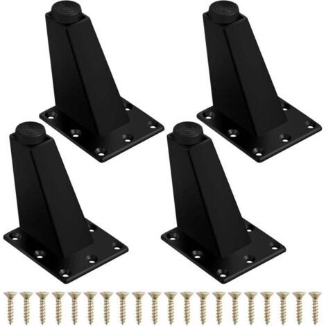 4Pcs Pieds de Meuble à Toute Épreuve Pieds de Table en Métal Pieds de Meubles Réglable Jambes de Canapé Pieds de Table Obliques avec Plaque de Montage et Vis pour Commode de Placard, 75mm Noir Mat