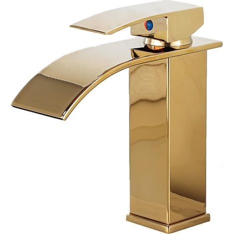 Modern design bathroom tap, gold color, durable, hot and cold water control - 18cm low profile model (1/5)