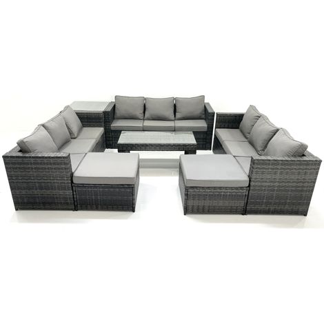 Fimous Gartenmöbel-Set 7 Stücke Polyrattan Sofa Set mit Couchtisch 2 hohen Hockern Beistelltisch Dunkelgrau Gemischt