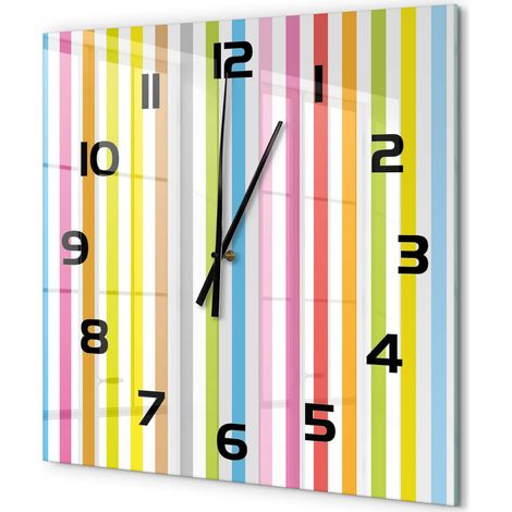 Grande Horloge Murale Carrée Décorative en Verre Silencieuse Salon Cuisine Bureau Rayures colorées 60x60 cm (1/5)