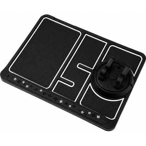 Tapis de tableau de bord antidérapant 4 en 1, support de téléphone rotatif à 360°, cache-plaque d'immatriculation dissimulé, aromathérapie, phosphorescent, noir et blanc (1/5)