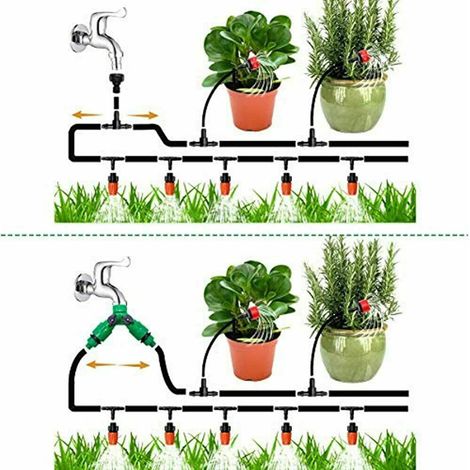 Kit de sistema de riego por goteo automático de 30 m (100 pies) con temporizador y microaspersores para regar el jardín. (1/2)