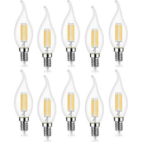 Lot de 10 4W Ampoule de Filament LED E14 470LM Flamme Bougie Blanc froid 6000K, Non-Dimmable, Angle de Faisceau 360° (1/5)