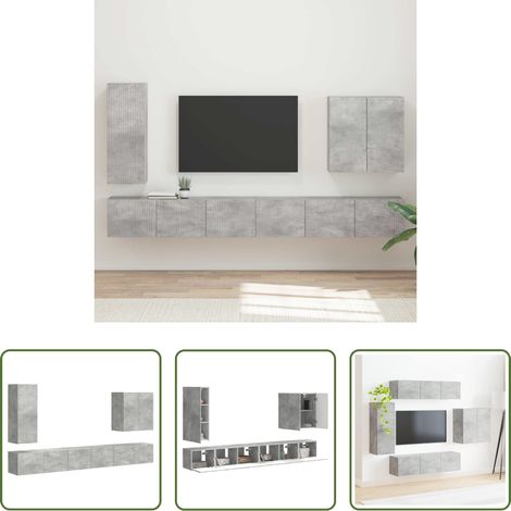 Wandmontiert - TV-Wandregal-Set Wandmontiert 6 pcs Beton Grau (1/5)