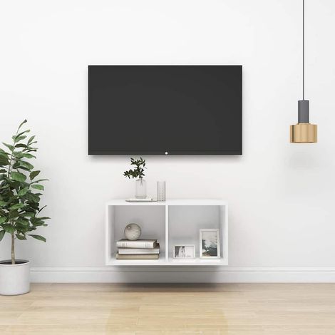 Meuble TV mural pour Salon - Armoire TV Blanc 37x37x72 cm Aggloméré BV390845 - BonneVie (1/5)