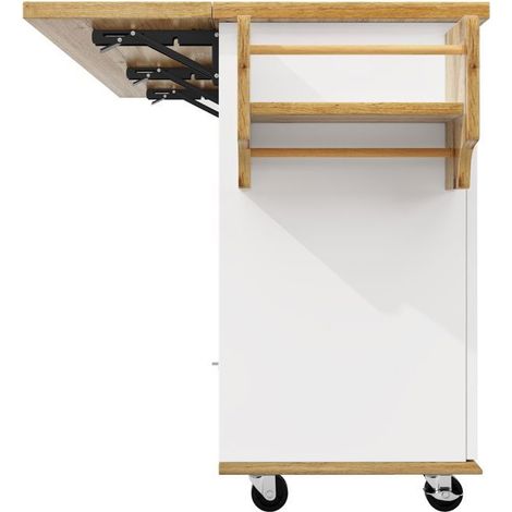 Ensemble table et chaises îlot mobile prise électrique intégrée tabourets de bar ergonomiques blanc et aspect bois