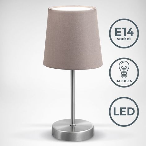 Nachttischlampe mit Kabelschalter, E14 Fassung, Lampenschirm aus Stoff, Tischlampe, Lampe, Schreibtischlampe, Tischleuchte, Bürolampe,30,8x10cm, Taupe